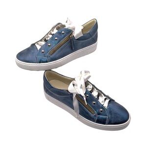 Ron White Omariah Lace-Up Sneakers -Metallic Blue w/ White Ribbon Laces Size 41